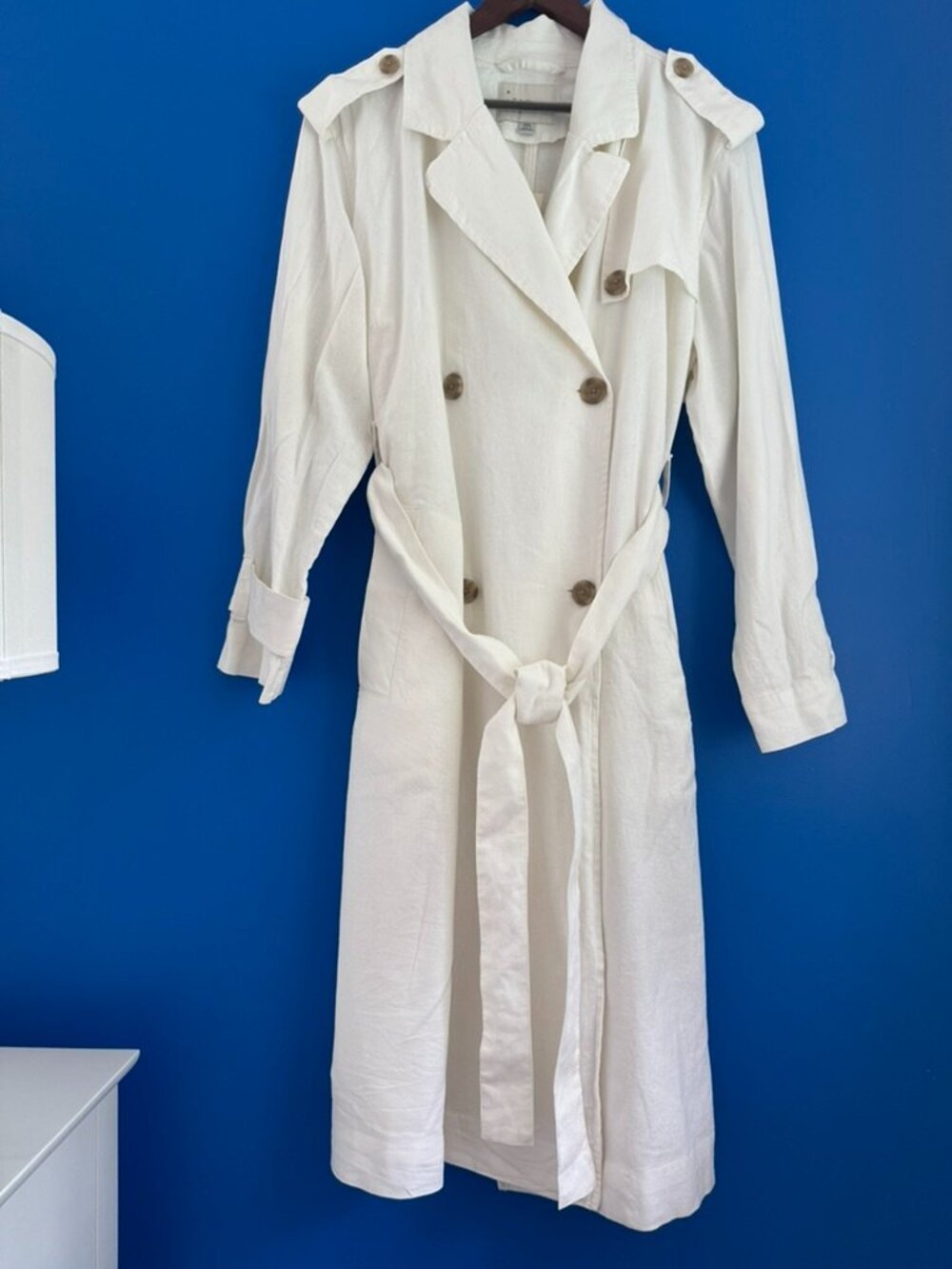 NWT A New Day Trench Coat Women Crisp White Linen Blend Double Breast Jacket XXL